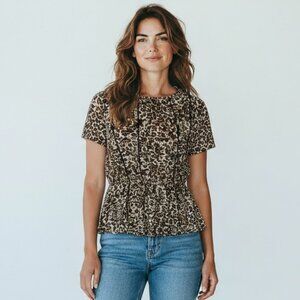 Maria Gabrielle Stretch Peplum Tunic Top Piping Trim Sz L #9K